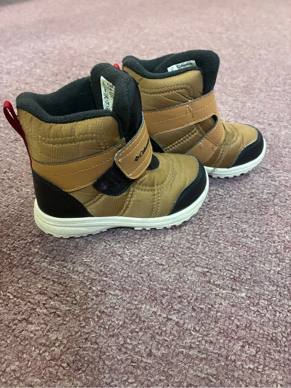 Columbia Kids Tan and Black Insulated Hook-and-Loop Winter Boots